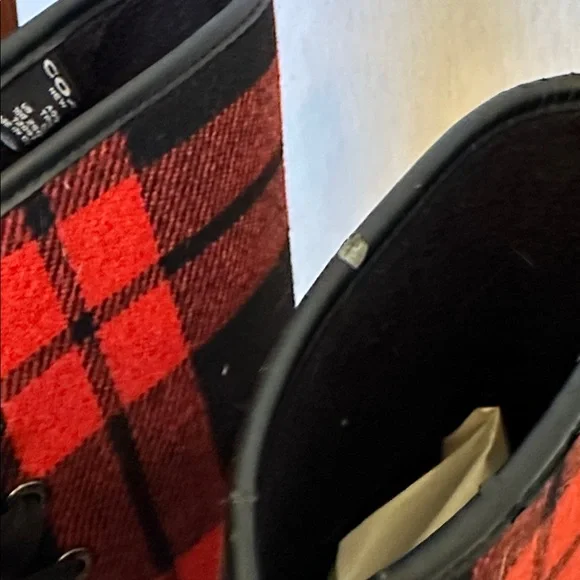 Coach Womens Tristee Black Red Plaid Rubber Lace-Up Knee High Rain Boots Size 10 - Picture 11 of 13